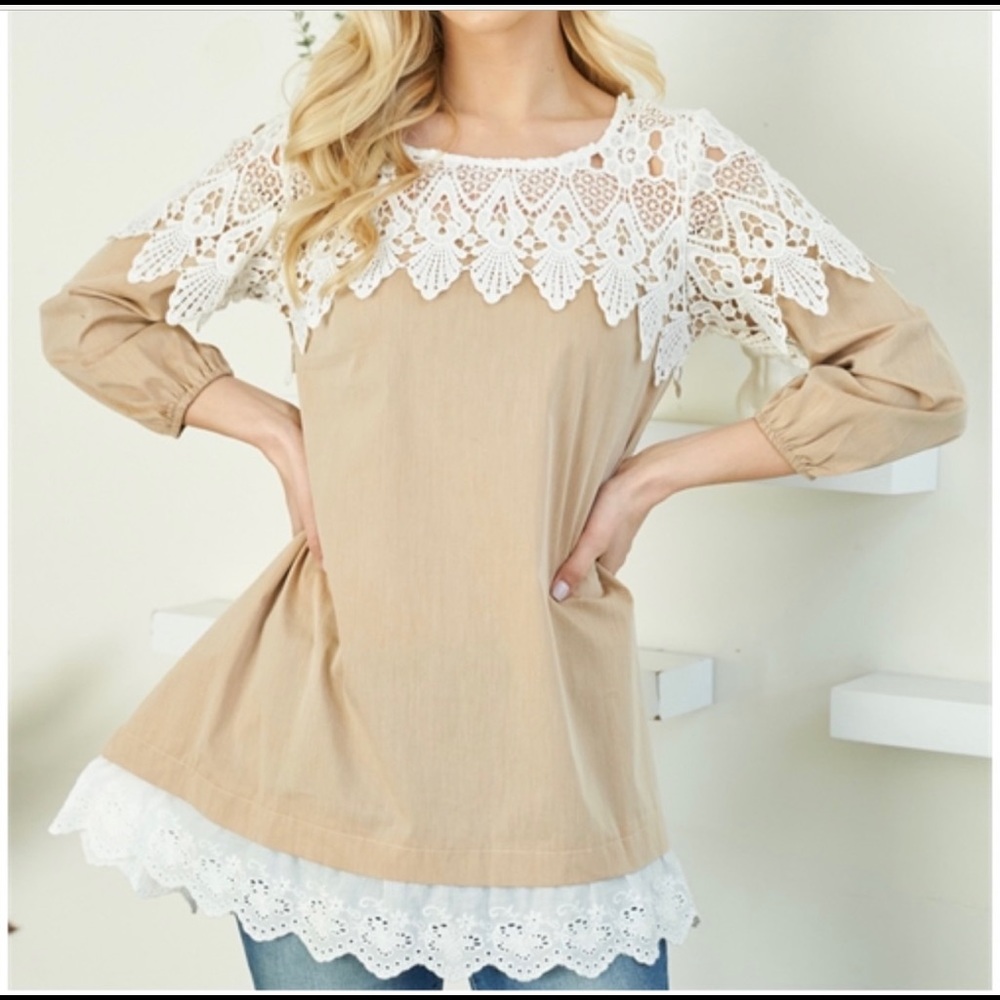 41 A’reve Floral Heart Crochet Shoulder Top Lace - Picture 6 of 12